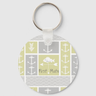 Nautical Yellow and Grey Anchor Fish Weather Vane Key Ring