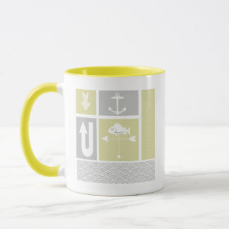 Nautical Yellow and Grey Anchor Fish Weather Vane Mug