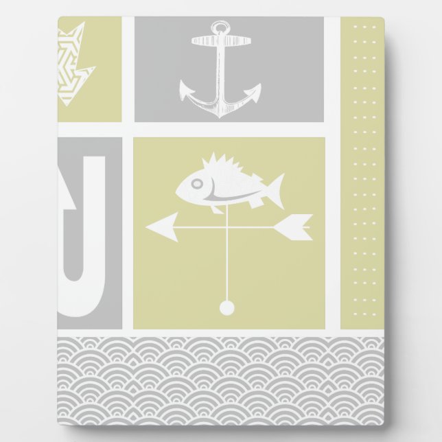Nautical Yellow and Grey Anchor Fish Weather Vane Plaque (Front)