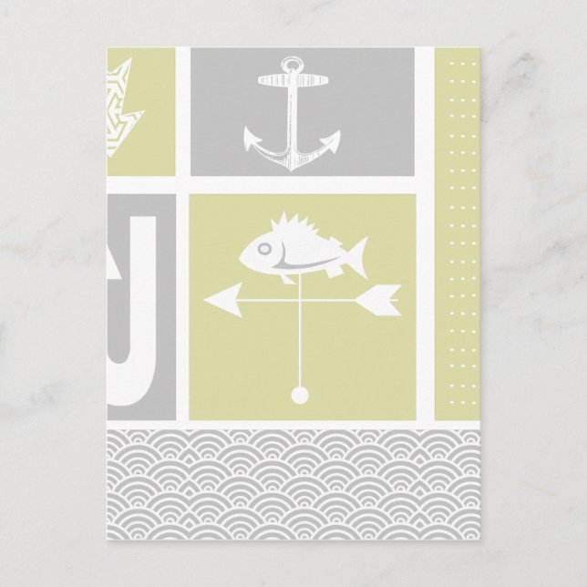 Nautical Yellow and Grey Anchor Fish Weather Vane Postcard (Front)