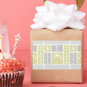 Nautical Yellow and Grey Anchor Fish Weather Vane Rectangular Sticker