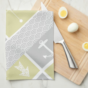 Nautical Yellow and Grey Anchor Fish Weather Vane Tea Towel