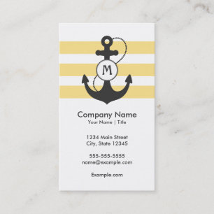 Nautical Yellow and Grey Anchor Monogram Business Card