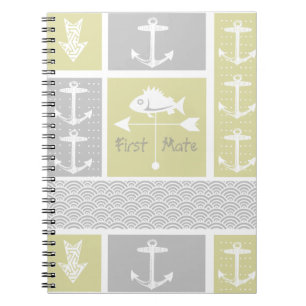 Nautical Yellow Grey Anchor Fish Weather Vane Notebook