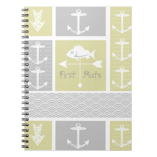 Nautical Yellow Grey Anchor Fish Weather Vane Notebook (Front)