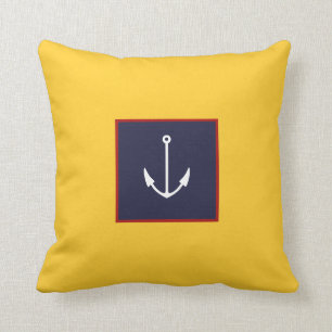 Nautical Yellow Navy Blue Anchor Throw Pillow