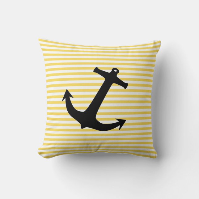 Nautical Yellow Stripe With Anchor Cushion (Front)