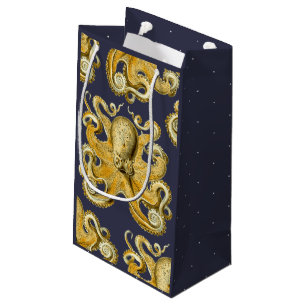 Nautical Yellow Vintage Octopus Sea Creature Small Gift Bag
