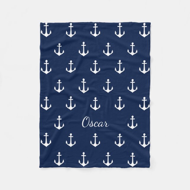 Nautical (You Choose Background Colour) Fleece Blanket (Front)