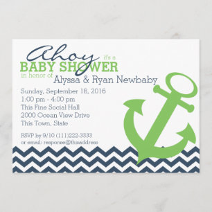 Nautical Zigzag Anchor Baby Shower Invitation