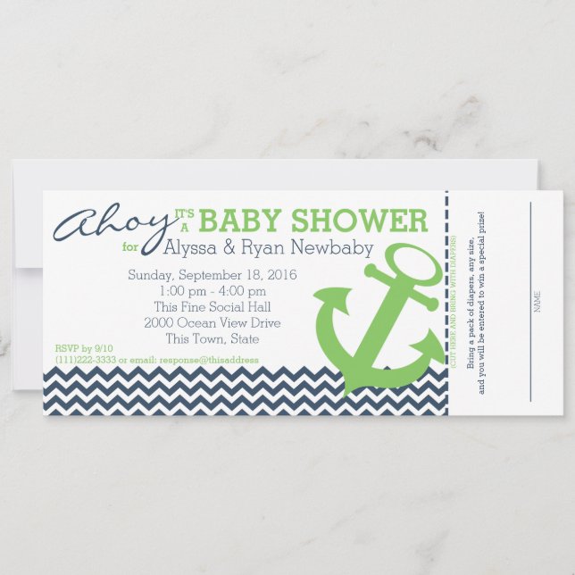 Nautical Zigzag Anchor Baby Shower Invitation (Front)