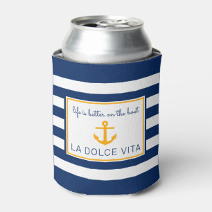 NauticalBlue & White Life is Better on the Boat Can Cooler