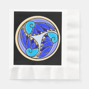 Nautilus and Palm Leaves - 3 Blues, Yellow, Black Napkin