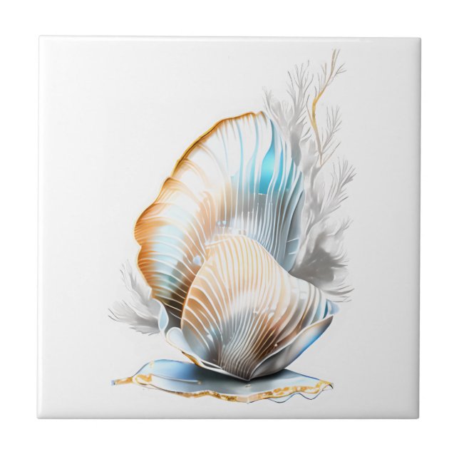 Nautilus clam seashell iridescent shine beach 3D Tile (Front)
