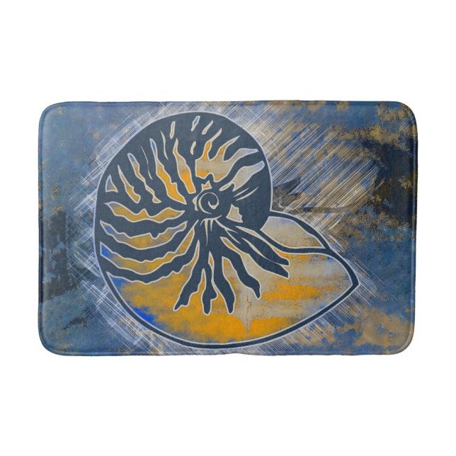 Nautilus illustration, shell, navy blue bath mat (Front)