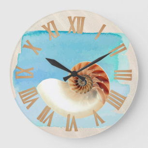 Nautilus Seashell and Sand Large Clock