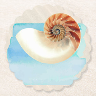Nautilus Seashell and Sand Paper Coaster