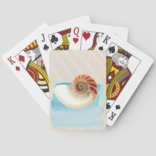 Nautilus Seashell and Sand Playing Cards (Back)