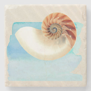 Nautilus Seashell and Sand Stone Coaster
