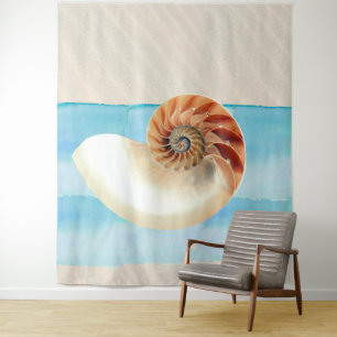 Nautilus Seashell and Sand Tapestry