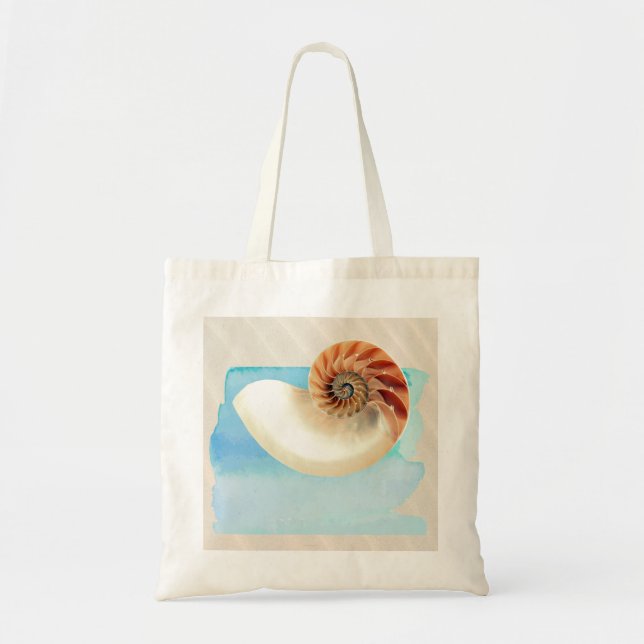 Nautilus Seashell and Sand  Tote Bag (Front)