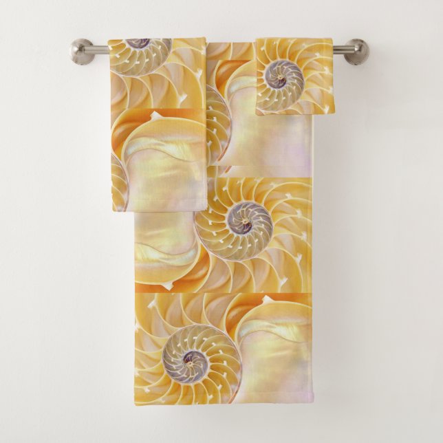 Nautilus seashell bath towel set (Insitu)