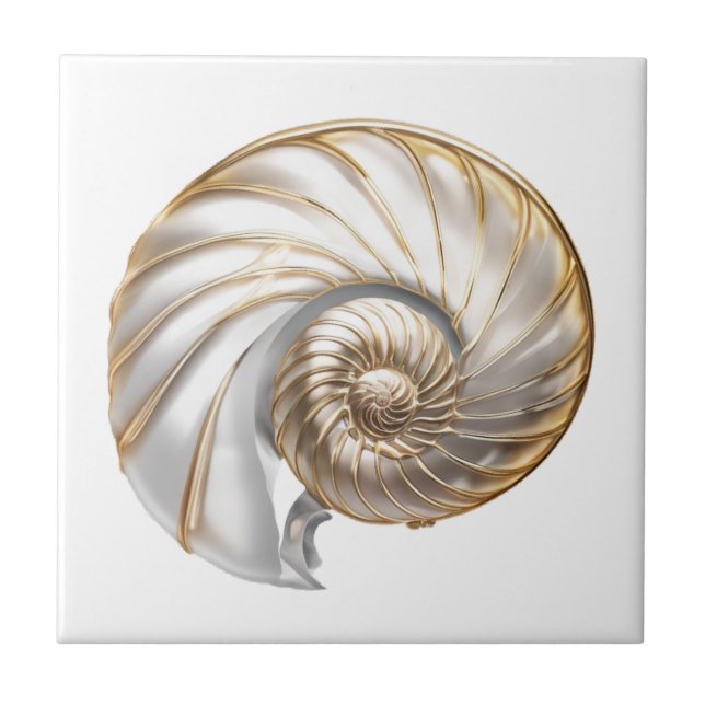 Nautilus seashell pearl lustre 3D beach sea  Tile (Front)