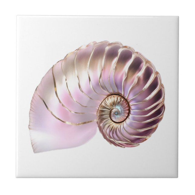 Nautilus seashell pink gold 3D beach nautical Tile (Front)