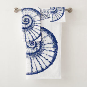 Nautilus Seashell & Starfish Marine Life Custom Bath Towel Set
