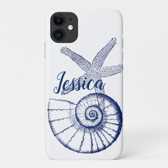 Nautilus Seashell & Starfish Marine Life Custom Case-Mate iPhone Case (Back)