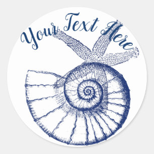 Nautilus Seashell & Starfish Marine Life Custom Classic Round Sticker