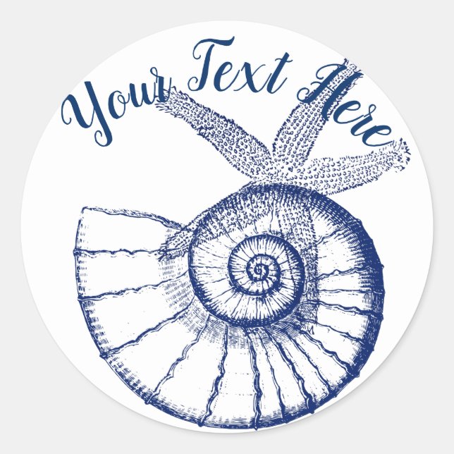 Nautilus Seashell & Starfish Marine Life Custom Classic Round Sticker (Front)