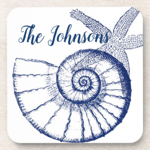 Nautilus Seashell & Starfish Marine Life Custom Coaster