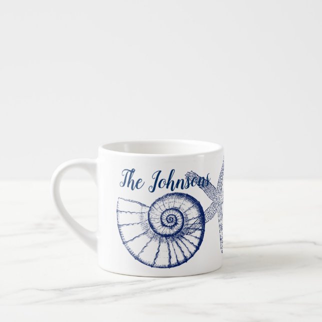 Nautilus Seashell & Starfish Marine Life Custom Espresso Cup (Left)