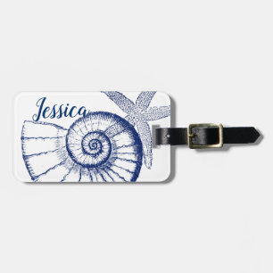 Nautilus Seashell & Starfish Marine Life Custom Luggage Tag