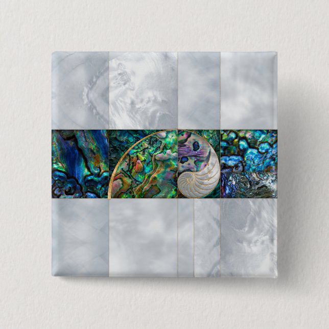 Nautilus Shell - Abalone and Pearl 15 Cm Square Badge (Front)