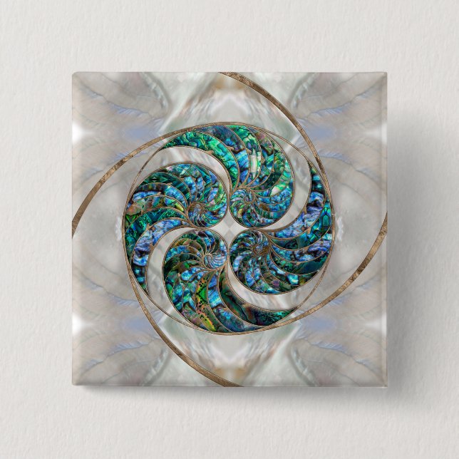 Nautilus Shell - Abalone and Pearl 15 Cm Square Badge (Front)