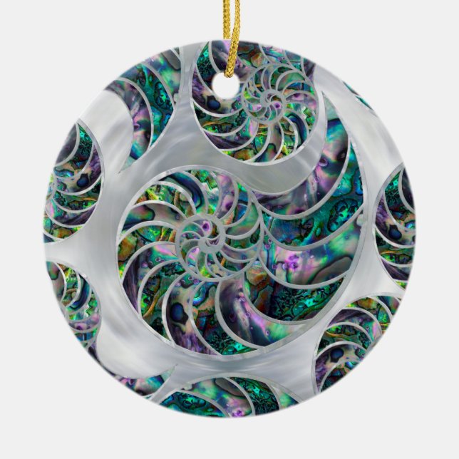 Nautilus Shell Abalone and Pearl Ceramic Tree Decoration (Front)