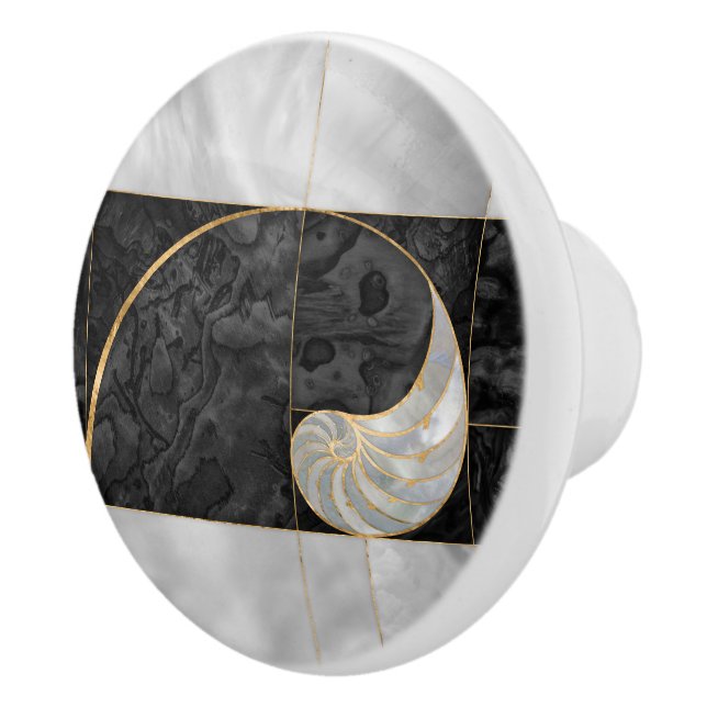 Nautilus Shell - Black Abalone and Pearl Ceramic Knob (Right)