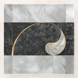 Nautilus Shell - Black Abalone and Pearl Glass Coaster