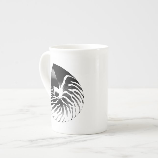 Nautilus shell - black, grey and white bone china mug (Front Left)