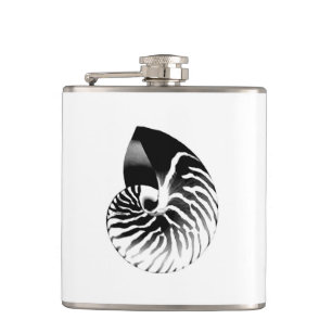 Nautilus shell - black, grey and white hip flask