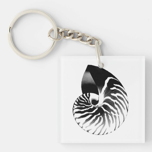 Nautilus shell - black, grey and white key ring (Front)