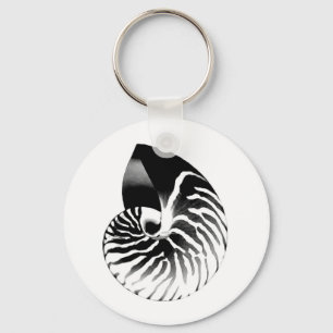 Nautilus shell - black, grey and white key ring