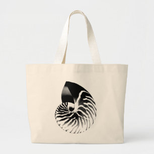Nautilus shell - black, grey and white large tote bag