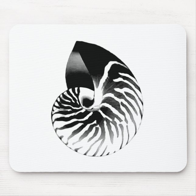 Nautilus shell - black, grey and white mouse mat (Front)