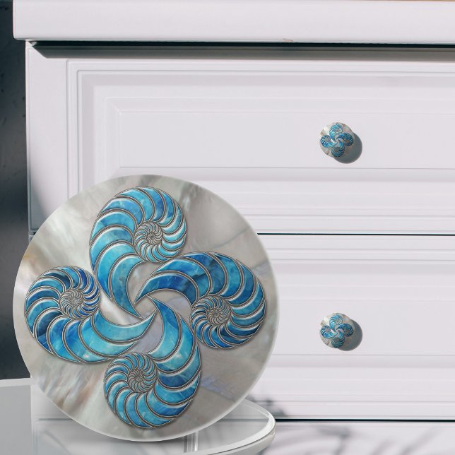 Nautilus Shell Blue Marble and Mother of Pearl Ceramic Knob (Creator Uploaded)