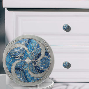 Nautilus Shell Blue Marble and Mother of Pearl Ceramic Knob