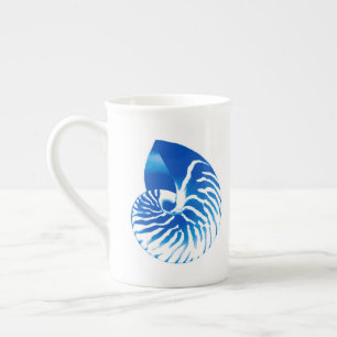 Nautilus shell - cobalt blue and white bone china mug