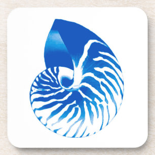 Nautilus shell - cobalt blue and white coaster
